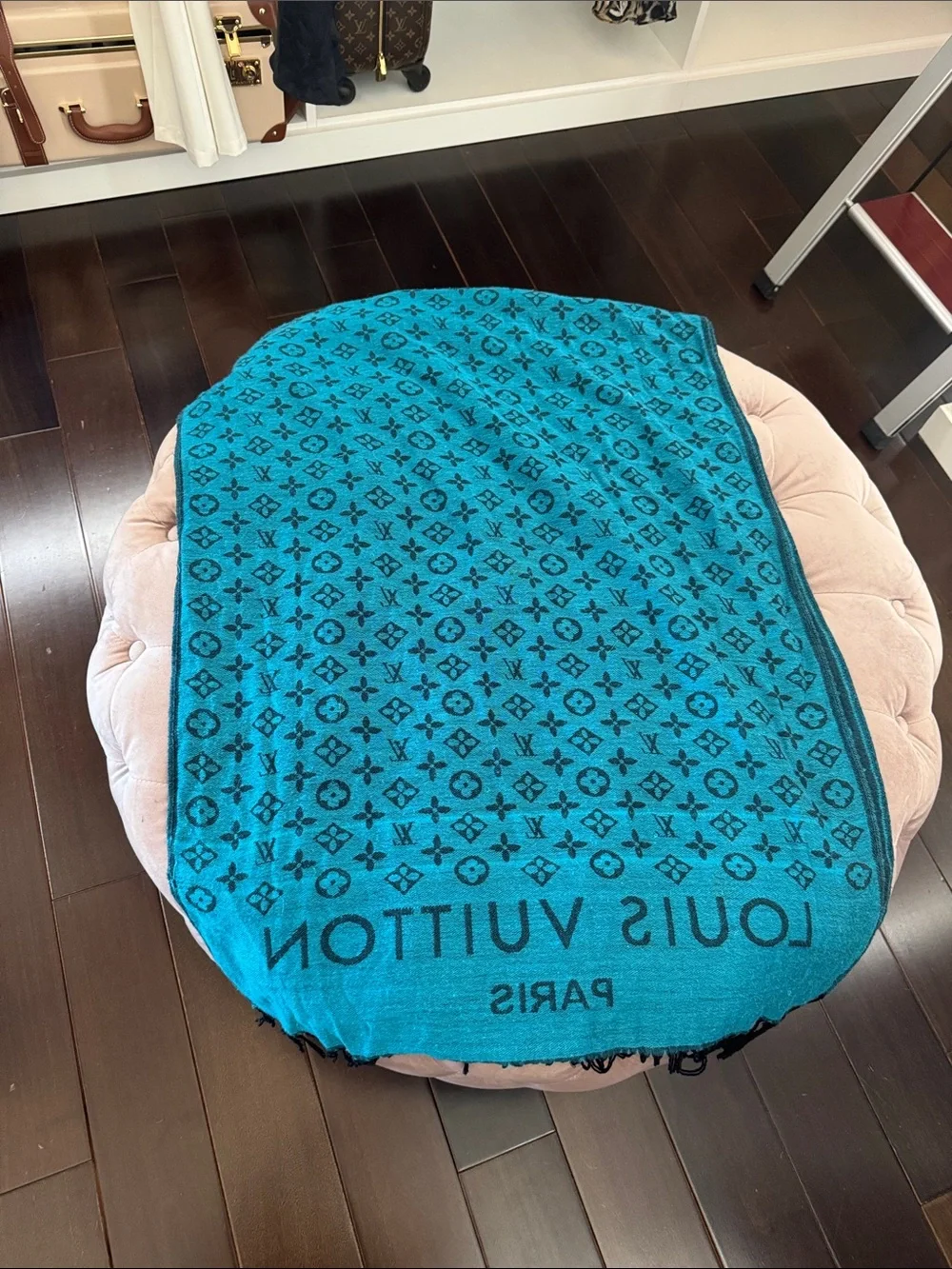 Louis Vuitton Turquoise Monogram baby cashmere scarf 66 inx25 inches